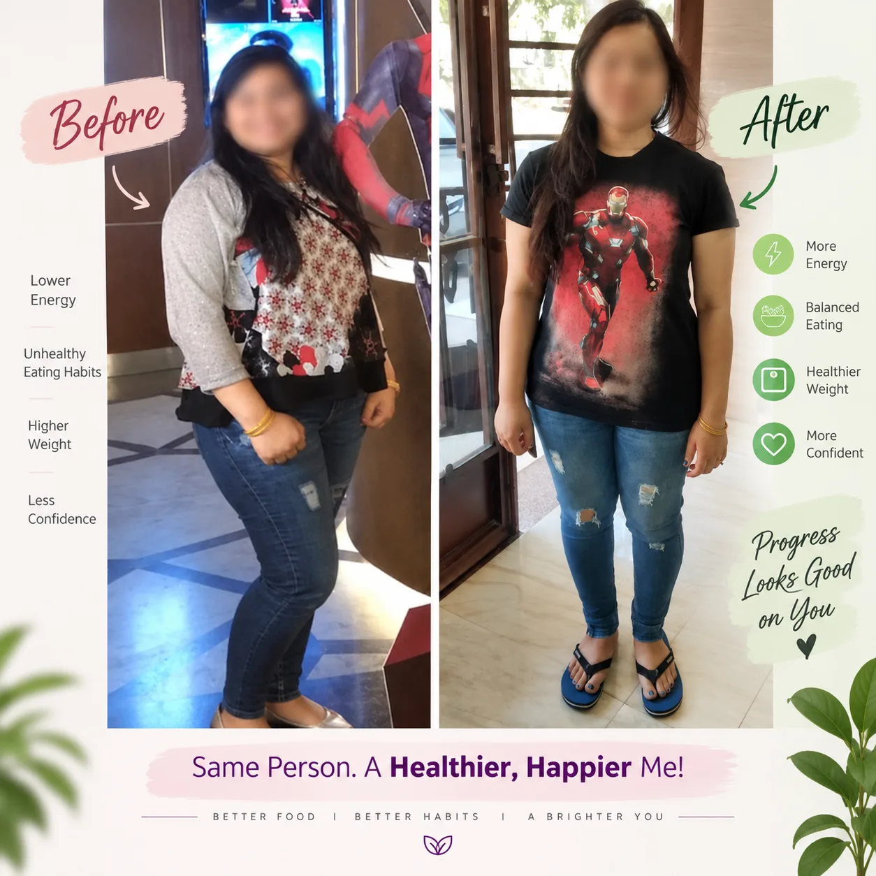 Before and after transformation — Weight management