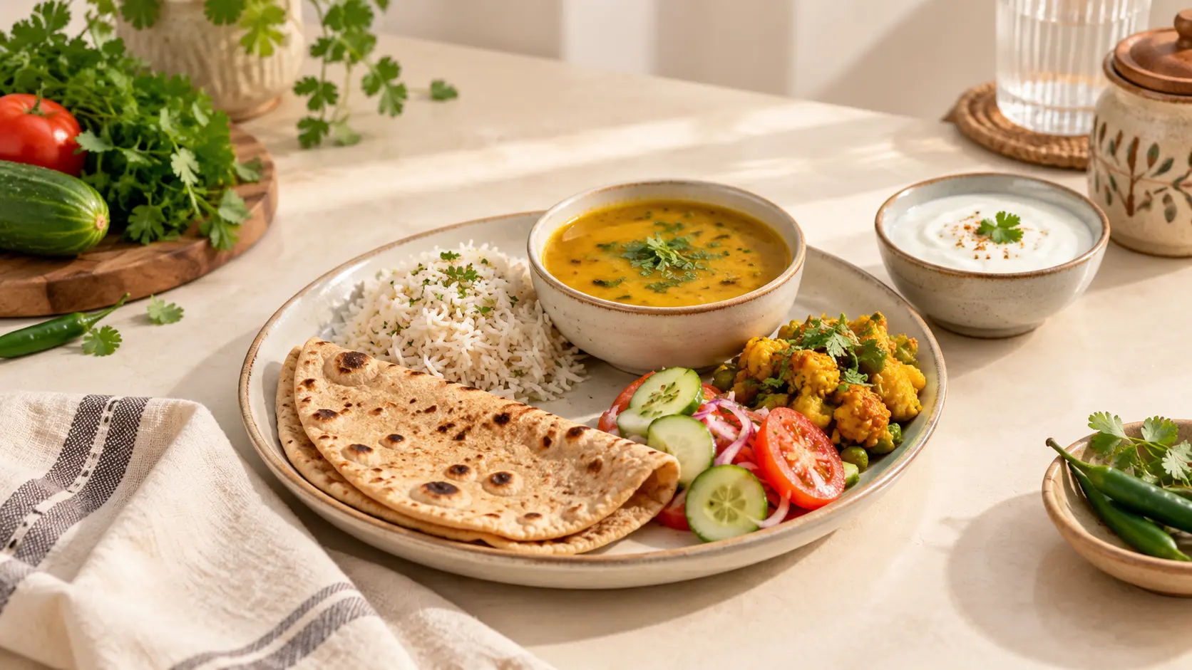 Healthy home-cooked meal flat lay